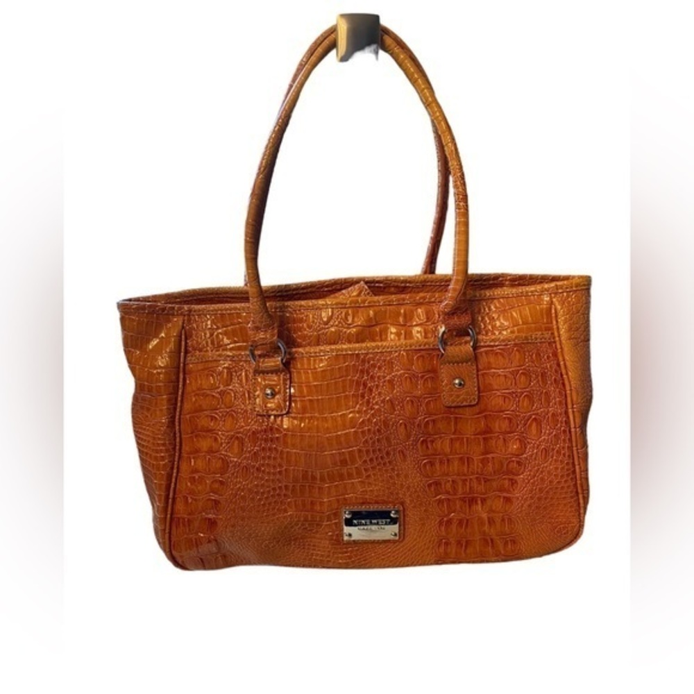 Nine West faux leather/ crocodile shoulder bag orange
